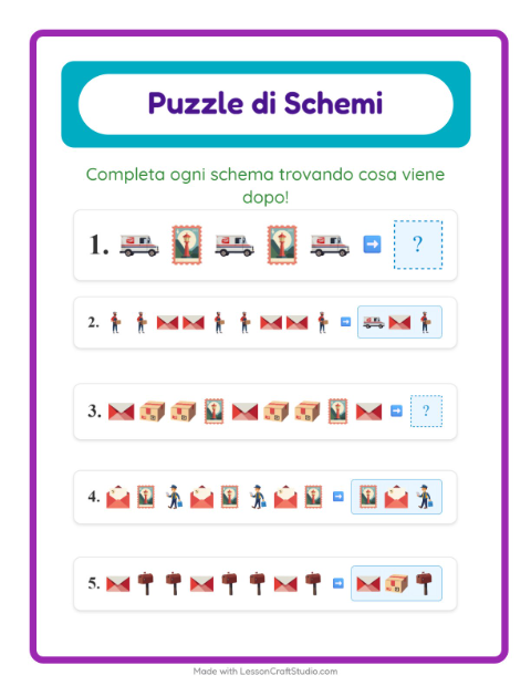 Anteprima della scheda di Scheda Di Modelli con Ufficio postale per Scuola primaria classe prima