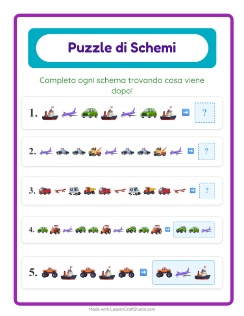 Anteprima della scheda di Scheda Di Modelli con Veicoli per Scuola primaria classe prima