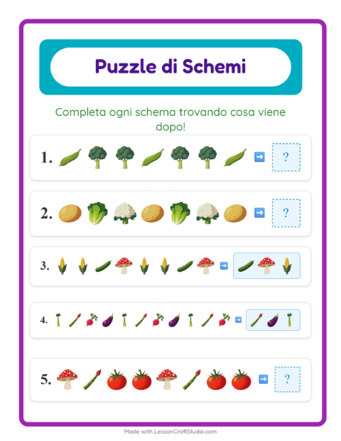 Anteprima della scheda di Scheda Di Modelli con Verdure per Scuola primaria classe prima