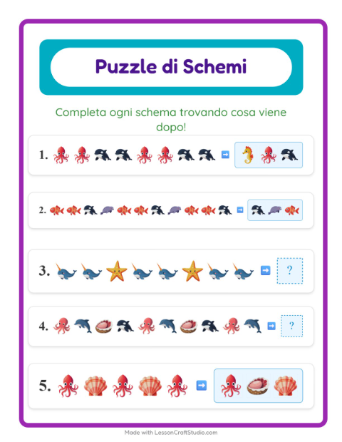 Anteprima della scheda di Scheda Di Modelli con Vita oceanica per Scuola primaria classe prima