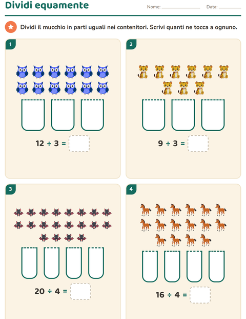 Anteprima della scheda di Schieramenti e moltiplicazione con Animali per Scuola primaria classe seconda
