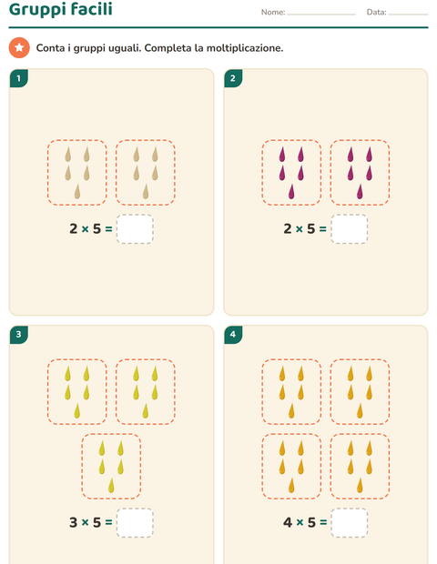Anteprima della scheda di Schieramenti e moltiplicazione con Colori per Scuola primaria classe seconda