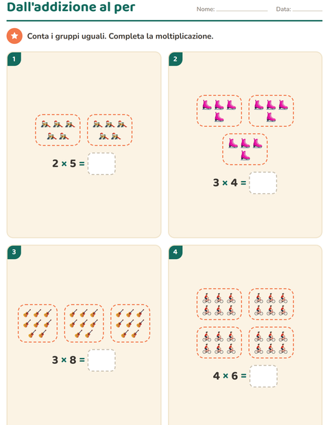 Anteprima della scheda di Schieramenti e moltiplicazione con Attività per Scuola primaria classe seconda