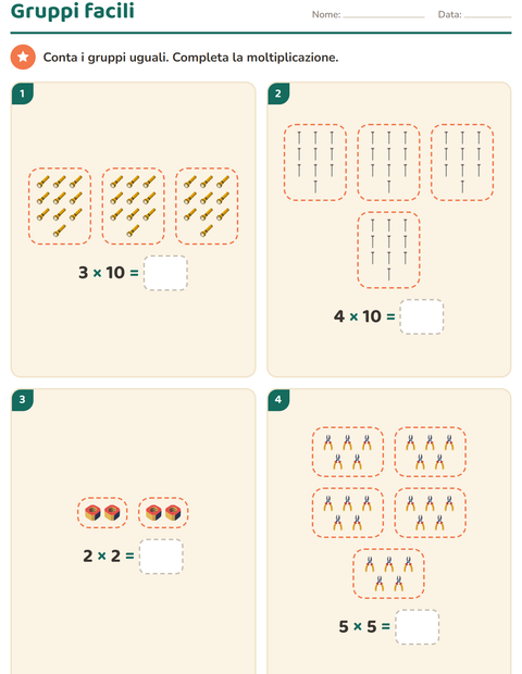 Anteprima della scheda di Schieramenti e moltiplicazione con Attrezzi per Scuola primaria classe seconda