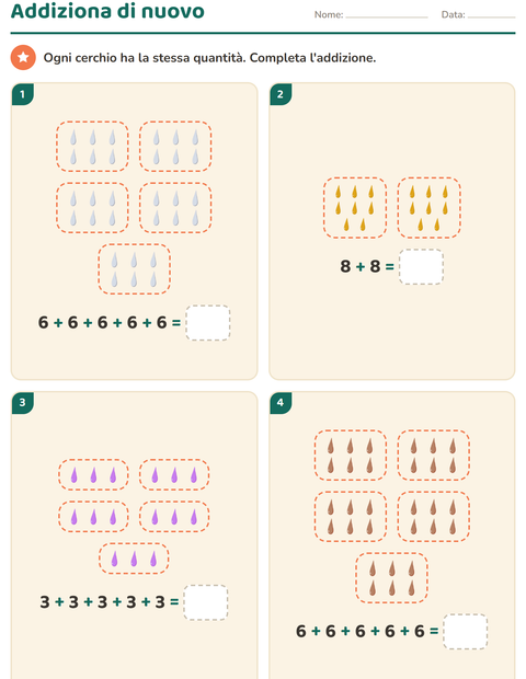 Anteprima della scheda di Schieramenti e moltiplicazione con Colori per Scuola primaria classe seconda