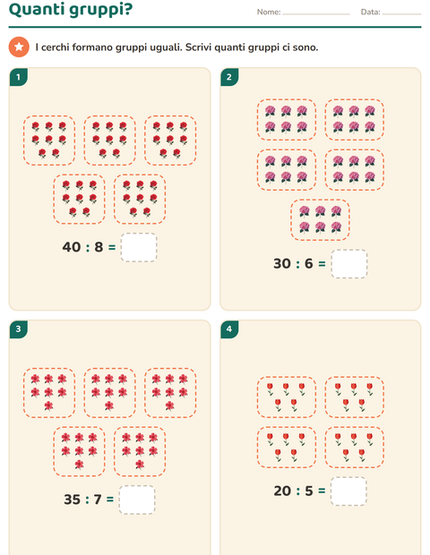 Anteprima della scheda di Schieramenti e moltiplicazione con Fiori per Scuola primaria classe seconda