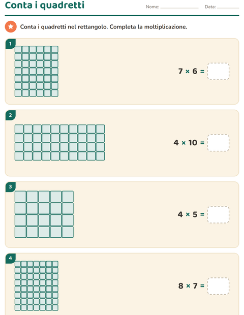 Anteprima della scheda di Schieramenti e moltiplicazione per Scuola primaria classe terza