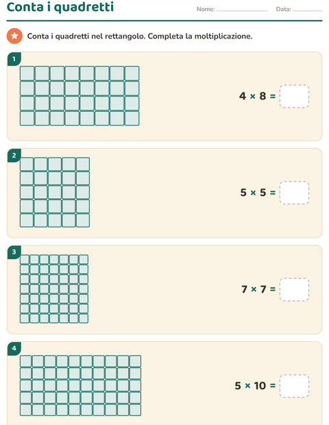 Anteprima della scheda di Schieramenti e moltiplicazione per Scuola primaria classe terza