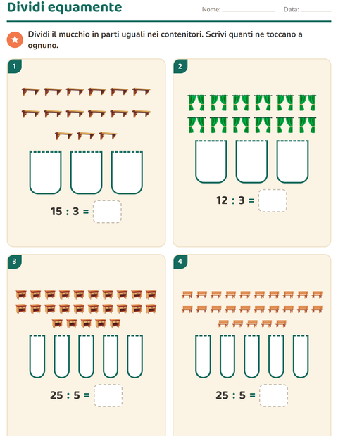 Anteprima della scheda di Schieramenti e moltiplicazione con Mobili per Scuola primaria classe seconda