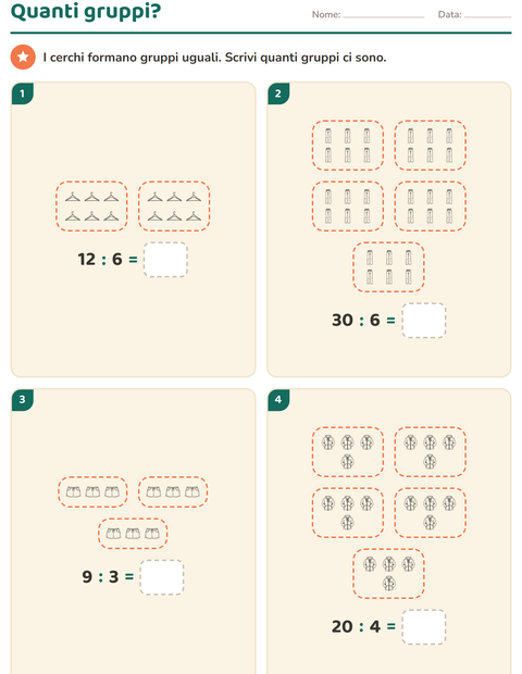 Anteprima della scheda di Schieramenti e moltiplicazione con Oggetti BN per Scuola primaria classe seconda