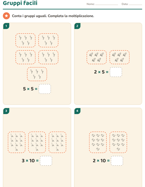 Anteprima della scheda di Schieramenti e moltiplicazione con Uccelli B&N per Scuola primaria classe seconda