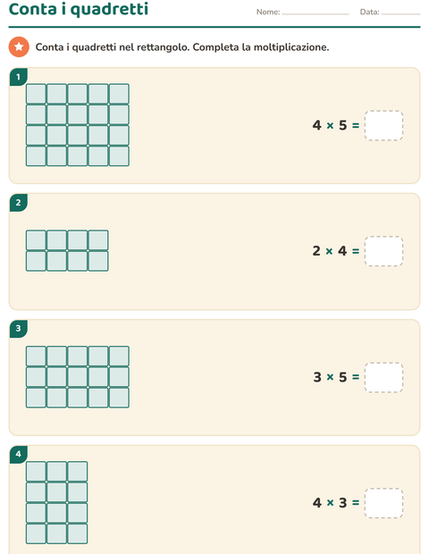 Anteprima della scheda di Schieramenti e moltiplicazione per Scuola primaria classe terza