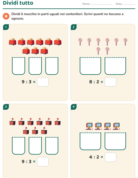 Anteprima della scheda di Schieramenti e moltiplicazione con In giro per casa per Scuola primaria classe terza