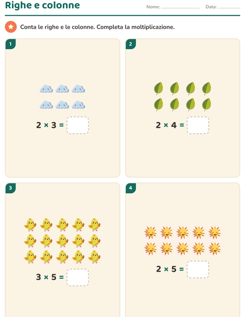 Anteprima della scheda di Schieramenti e moltiplicazione con Primavera per Scuola primaria classe seconda