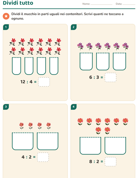 Anteprima della scheda di Schieramenti e moltiplicazione con Fiori per Scuola primaria classe terza