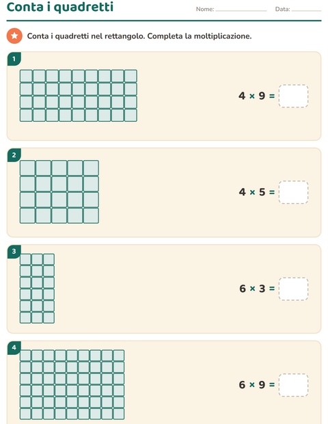 Anteprima della scheda di Schieramenti e moltiplicazione per Scuola primaria classe terza