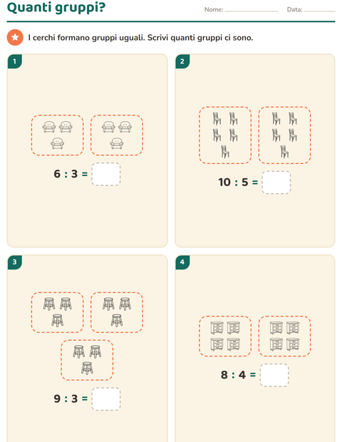 Anteprima della scheda di Schieramenti e moltiplicazione con Mobili BN per Scuola primaria classe seconda