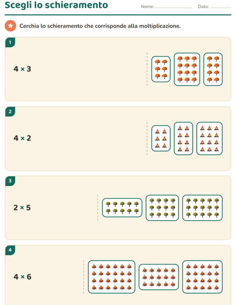 Anteprima della scheda di Schieramenti e moltiplicazione con Varie per Scuola primaria classe seconda