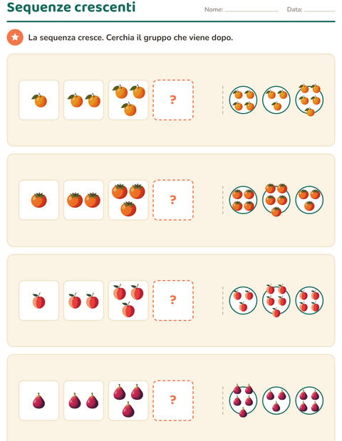 Anteprima della scheda di Sequenze e ritmi con Frutta per Scuola dell'infanzia (5-7 anni)
