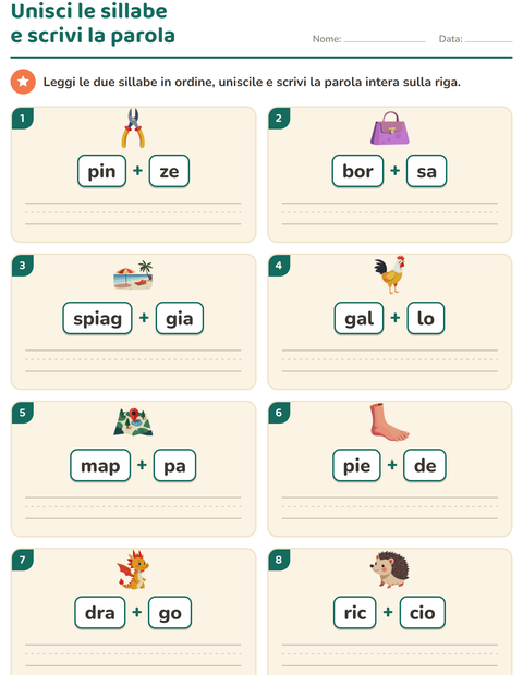 Anteprima della scheda di Sillabe da leggere per Scuola primaria classe prima