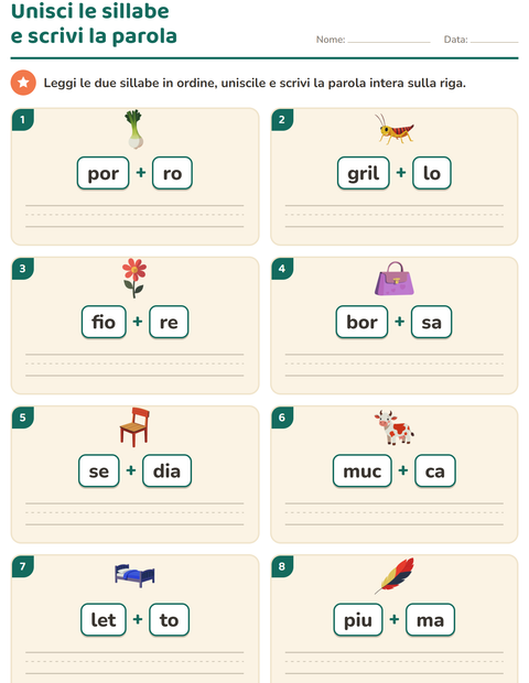 Anteprima della scheda di Sillabe da leggere per Scuola primaria classe prima