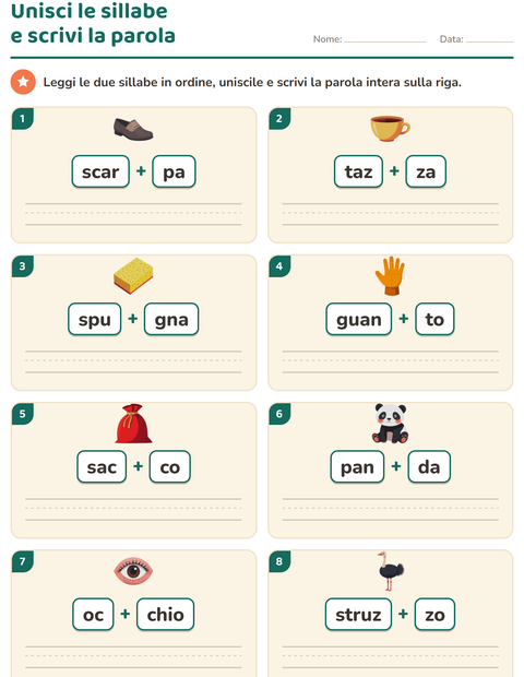 Anteprima della scheda di Sillabe da leggere per Scuola primaria classe prima