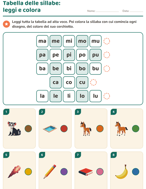 Anteprima della scheda di Sillabe da leggere per Scuola primaria classe prima