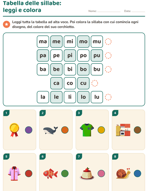 Anteprima della scheda di Sillabe da leggere per Scuola primaria classe prima