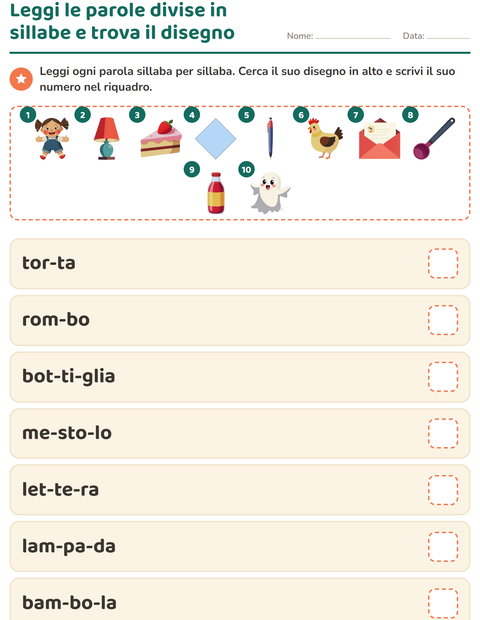 Anteprima della scheda di Sillabe da leggere per Scuola primaria classe prima