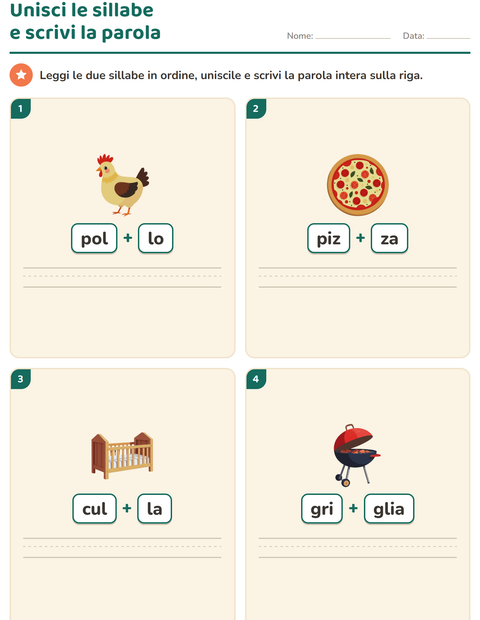 Anteprima della scheda di Sillabe da leggere per Scuola primaria classe prima