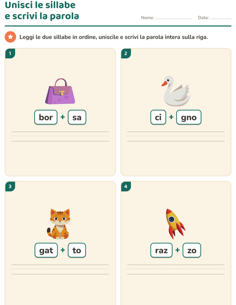 Anteprima della scheda di Sillabe da leggere per Scuola primaria classe prima