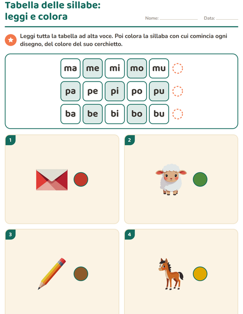 Anteprima della scheda di Sillabe da leggere per Scuola primaria classe prima