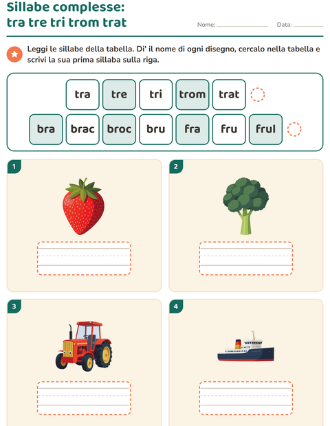 Anteprima della scheda di Sillabe da leggere per Scuola primaria classe prima