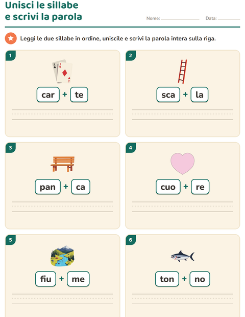 Anteprima della scheda di Sillabe da leggere per Scuola primaria classe prima