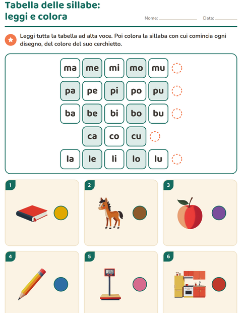 Anteprima della scheda di Sillabe da leggere per Scuola primaria classe prima