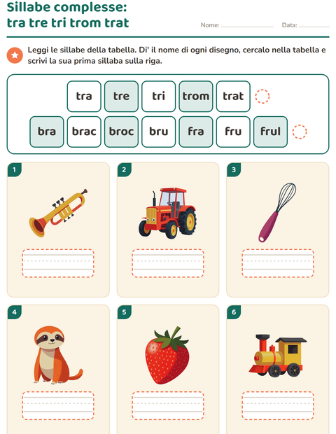 Anteprima della scheda di Sillabe da leggere per Scuola primaria classe prima