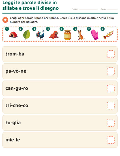 Anteprima della scheda di Sillabe da leggere per Scuola primaria classe prima