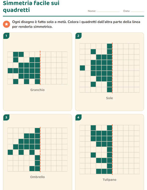 Simmetria facile sui quadretti: figure semplici