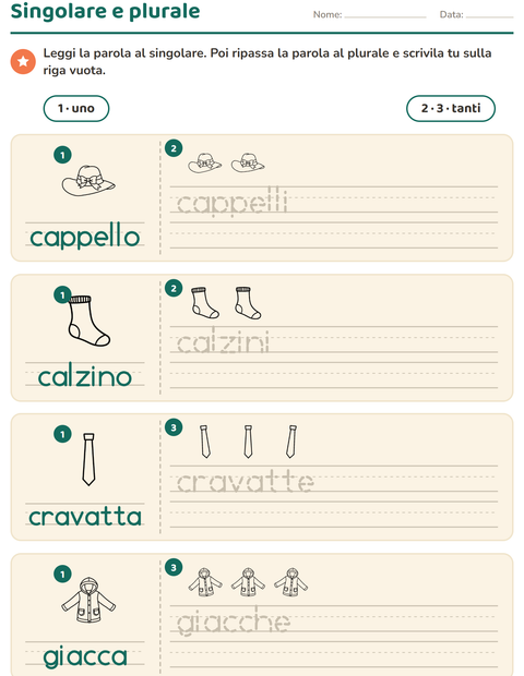 Anteprima della scheda di Singolare e plurale con Abbigliamento BN per Scuola dell'infanzia (5-7 anni)