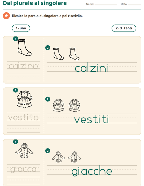 Anteprima della scheda di Singolare e plurale con Abbigliamento BN per Scuola dell'infanzia (5-7 anni)