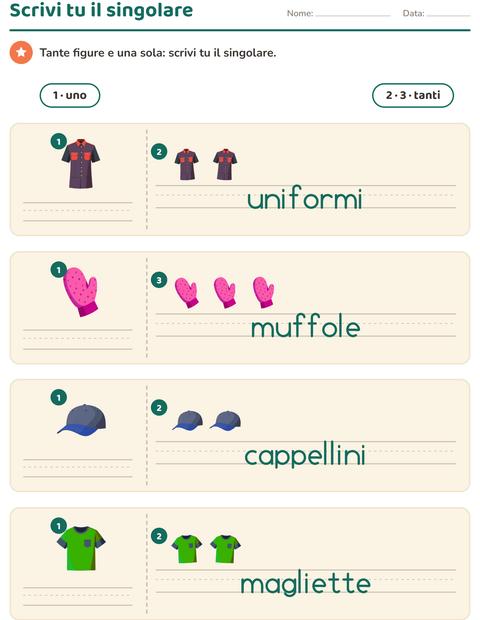 Anteprima della scheda di Singolare e plurale con Abbigliamento per Scuola dell'infanzia (5-7 anni)