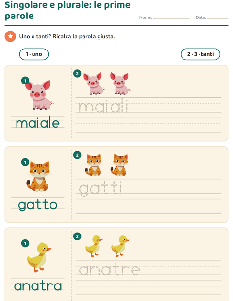 Singolare e plurale: da un animale a due, con nomi corti