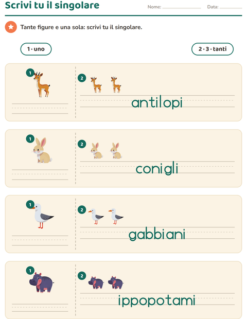 Scrivi tu il singolare: da tanti animali a uno solo, senza modello