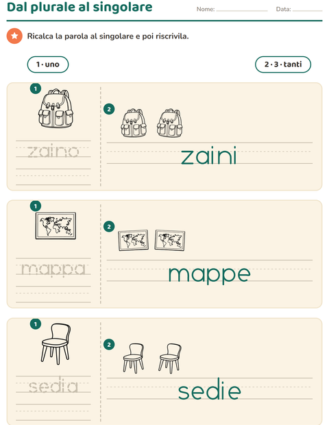 Anteprima della scheda di Singolare e plurale con Aula 2 (B/N) per Scuola dell'infanzia (5-7 anni)