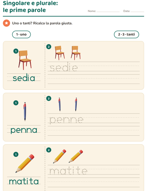 Anteprima della scheda di Singolare e plurale con Aula per Scuola dell'infanzia (5-7 anni)