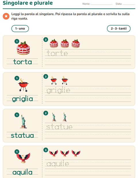 Anteprima della scheda di Singolare e plurale con 4 luglio per Scuola dell'infanzia (5-7 anni)