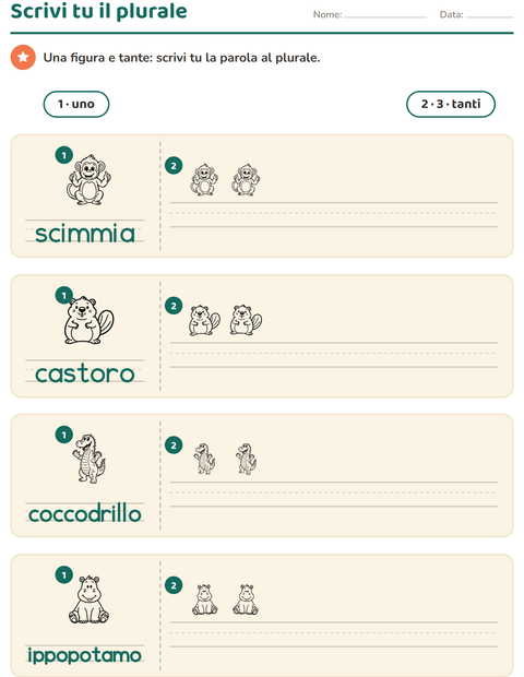 Anteprima della scheda di Singolare e plurale con Animali BN 4 per Scuola dell'infanzia (5-7 anni)