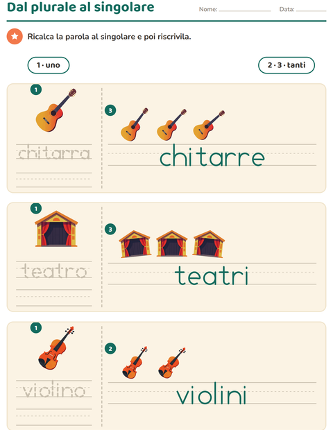 Anteprima della scheda di Singolare e plurale con Attività per Scuola dell'infanzia (5-7 anni)