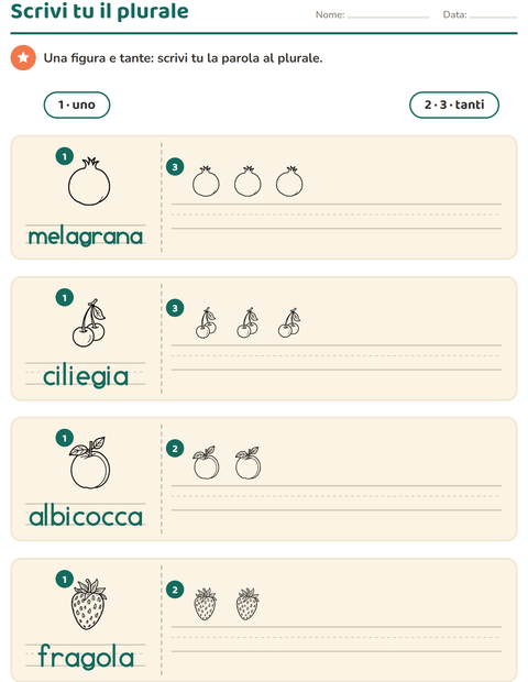 Anteprima della scheda di Singolare e plurale con Frutta BN per Scuola dell'infanzia (5-7 anni)