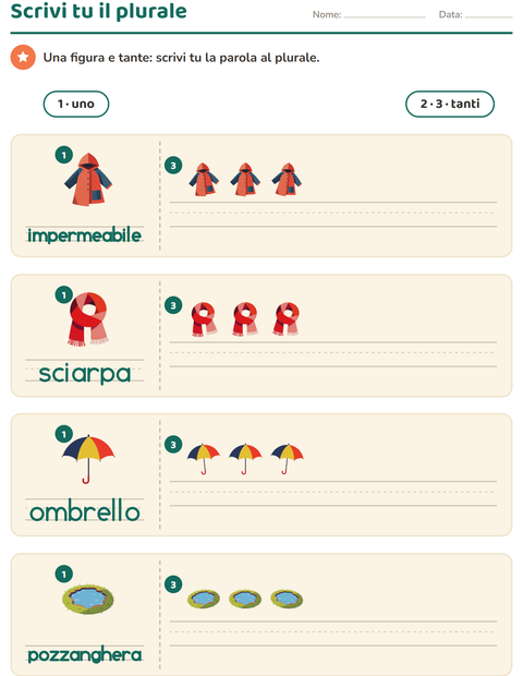 Anteprima della scheda di Singolare e plurale con Meteo per Scuola dell'infanzia (5-7 anni)